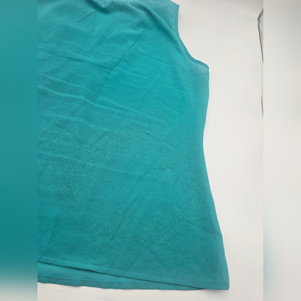 Market & Spruce Womens Green Sleeveless Embroidered Notch V-Neck Top L - Picture 10 of 12